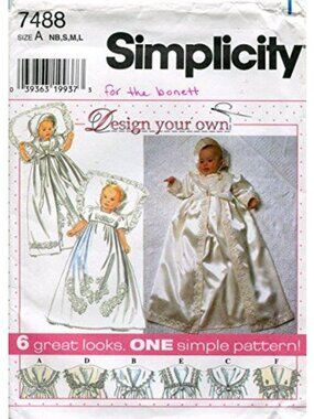 Simplicity 7488 Baby Christening Gown Sewing Pattern Size NB-L Uncut